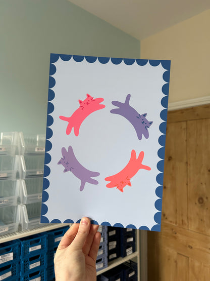 Blue Cat Circle Print
