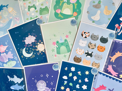 Blue Cat Circle Print
