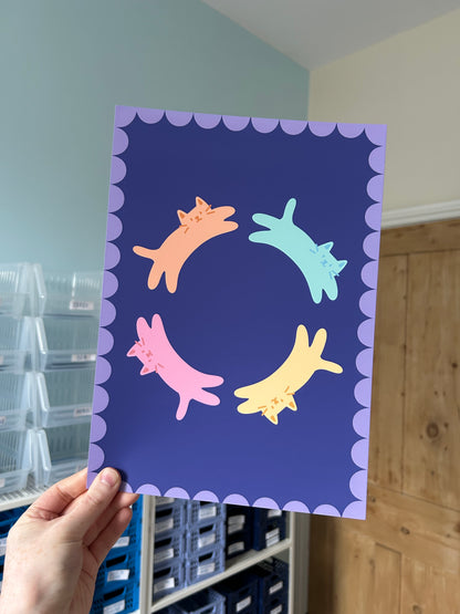 Purple Cat Circle Print