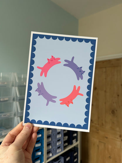Blue Cat Circle Print