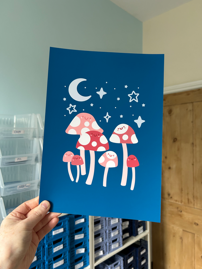 Midnight Mushrooms Print