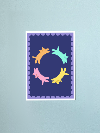 Purple Cat Circle Print