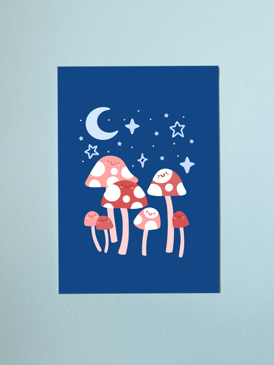 Midnight Mushrooms Print