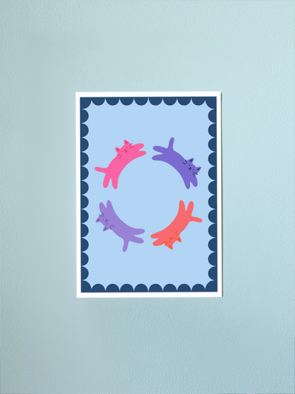 Blue Cat Circle Print
