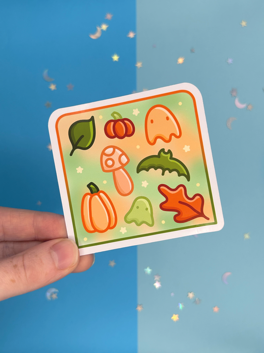 Orange Spooky Doodles Single Sticker
