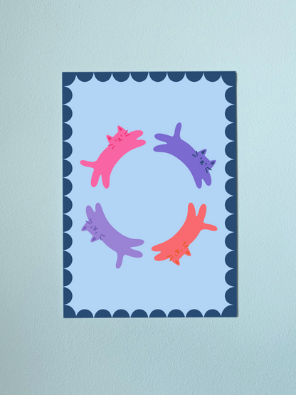 Blue Cat Circle Print