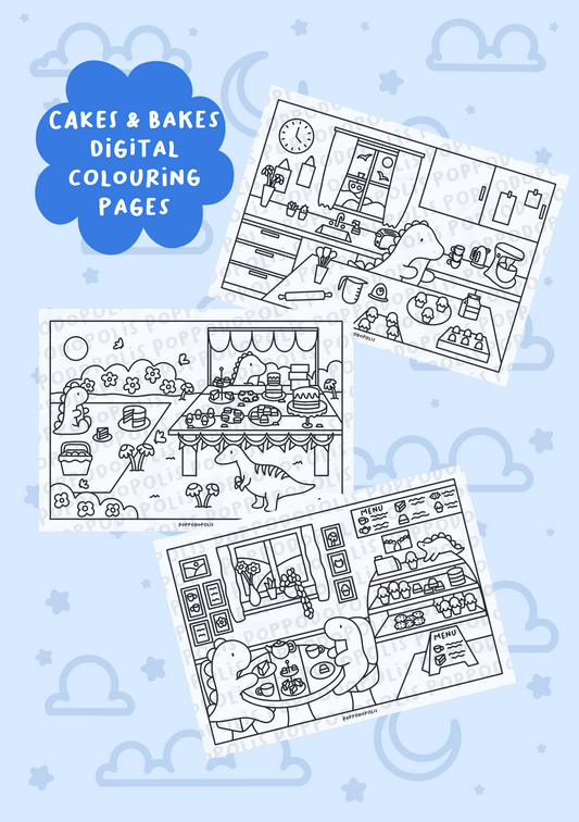 Set of 3 Cakes & Bakes Colouring Pages